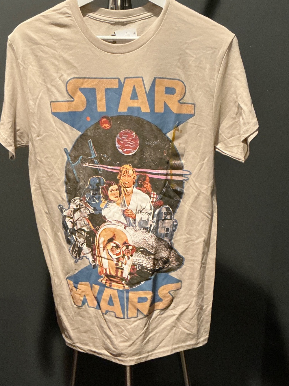 MAD Engine Beige Star Wars Graphic Tee with Blue and Gold Print
